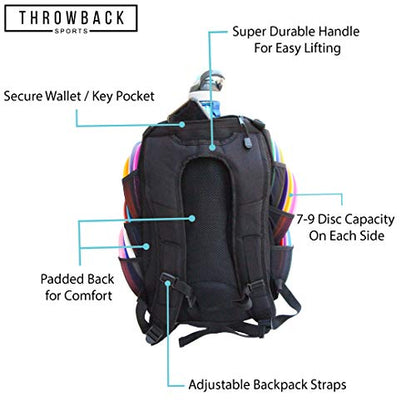 Throwback Sports Insulated Disc Golf Backpack with Cooler for 16+ Frisbees, Water Bottle Holder, Padded Straps, Quick-Access Pockets - Durable Disc Golf Bag for All-Day Comfort