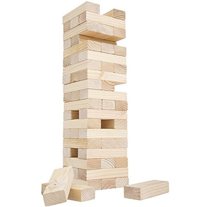 HEY! PLAY! Classic Giant Wooden Blocks Tower Stacking Game, Outdoors Yard Game, for Adults, Kids, Boys and Girls