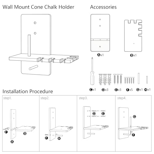 Black Wall Mounted Cone Chalk Holder,Wood Pool Cue Rack with 5-Slot Metal Rubber Clamps,Wall Mount Billiard Accessories for Home, Bar, Game Room & Pool Club