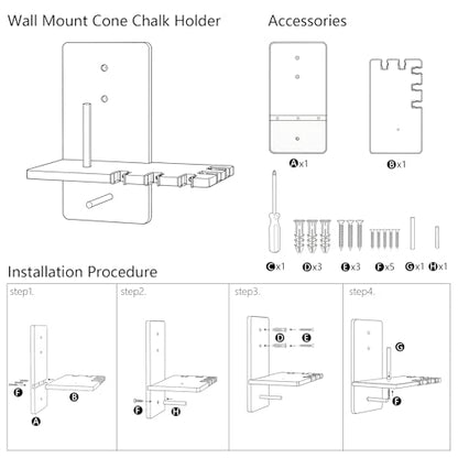 Black Wall Mounted Cone Chalk Holder,Wood Pool Cue Rack with 5-Slot Metal Rubber Clamps,Wall Mount Billiard Accessories for Home, Bar, Game Room & Pool Club