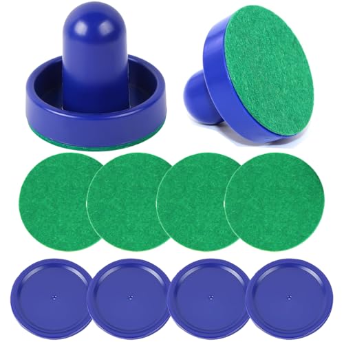 10-piece Set Mini Air Hockey Pushers and Pucks, Strikers Goal Handles Pushers Paddles Air Hockey Table Replacement Accessories, (2 Pushers, 4 Pucks,4 Pads), 60MM - color: Blue