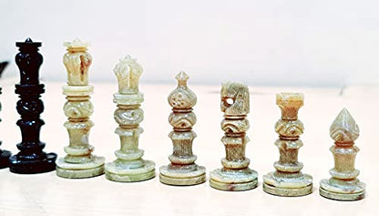 StonKraft - Natural Stone Chess Pieces Chessmen Chess Coins (3" King) | Chess Accessories | Board Games (3" White Brown)