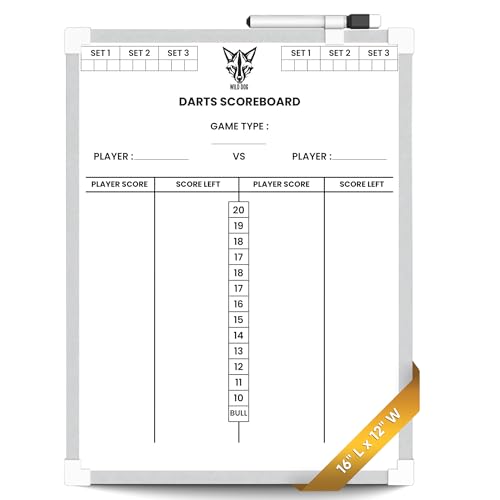 Large Dart Scoreboard (16" * 12") with Dry Erase Marker, Eraser & Mounting Strips | Whiteboard Darts Scorer for 501 & Cricket | Complete Dartboard Scoring System
