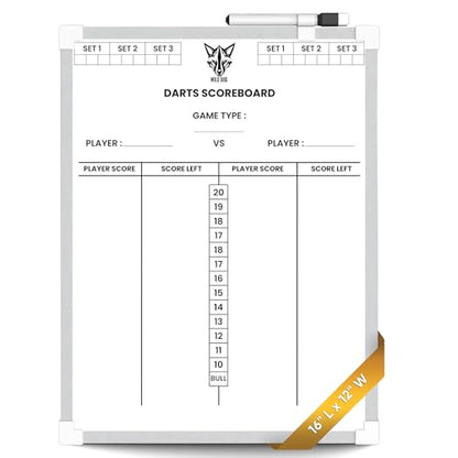 Large Dart Scoreboard (16" * 12") with Dry Erase Marker, Eraser & Mounting Strips | Whiteboard Darts Scorer for 501 & Cricket | Complete Dartboard Scoring System