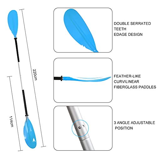 Karltion Kayak Paddle - Adjustable 2 Pieces Aluminum Alloy Shaft with Glass Fiber Blade for Surfing,Oar Fishing Easy Packable Travel - color: Blue, size: 86"-1 paddle
