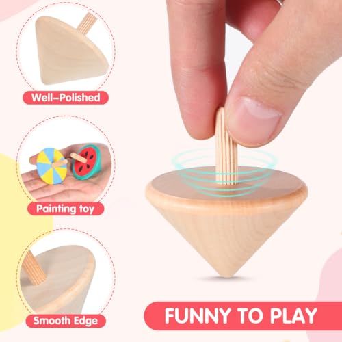NUOBESTY Wood Spinning Tops for Kids, Unfinished Wooden Gyroscope Toys Spin Tops Montessori Toys for DIY Crafts, Birthday Party Favors, Family Game (12 Pieces)