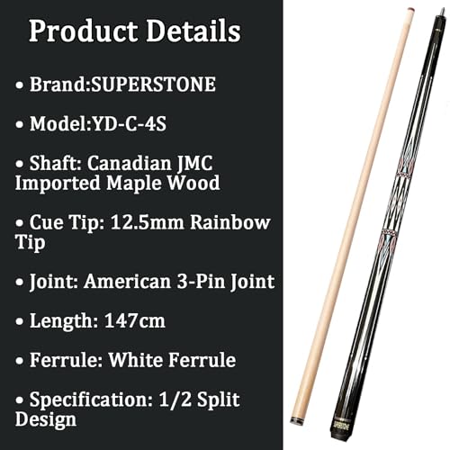 SUPERDIAMOND Pool Cue Stick Set Billiard Cue Sticks with Hard Case, 2-Pieces 58" Pool Table Sticks, 12.5 mm Tip Pool Queue,Pool Stick Set for Home Recreation, Billiards Clubs, Training - style: Billiard Cue Sticks-GB-YD-C-4S