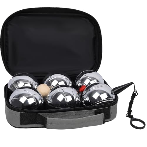 Bocce Ball Game Set, Outdoor Bocce Ball Set, 6 Metal and 1 Wooden Jack, Measuring Tools, Premium Carrying Case, Suitable for Garden, Beach, Backyard and Leisure Entertainment (Gray) - color: Gray