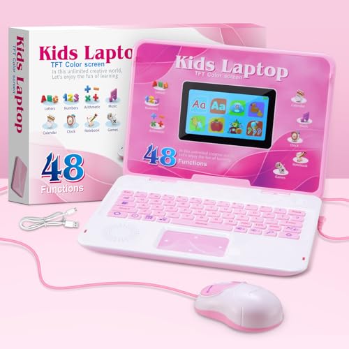 Kids Laptop, Educational Color Screen Laptop with 48 Learning Modes, Laptop for Kids Ages 5+ - style: PINK