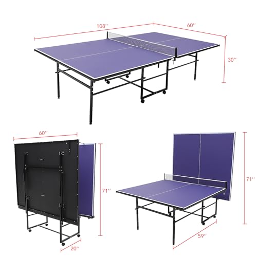 Professional Outdoor Table Tennis Tables,Foldable &Portable Ping Pong Table Set for Indoor & Outdoor Games with Net for Adults/Teens,2 Table Tennis Paddles and 3 Balls
