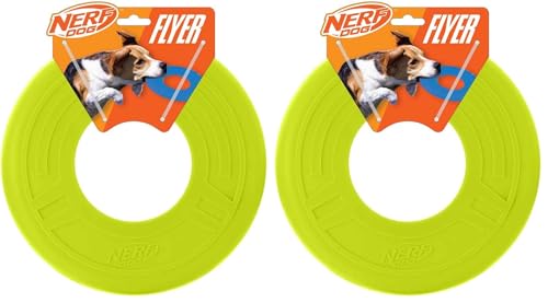 Nerf Dog Atomic Flyer Outdoor Dog Toy, 10 Inch Flying Disc Dog Fetch Toy, Rubber Dog Toy for Medium Dogs and Large Dogs, Green (Pack of 2) - color: Green, size: 10 Inch (Pack of 2)