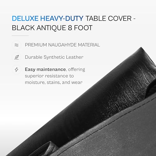 Pearson 8-Foot Pool Cover – Heavy-Duty Waterproof Billiard Cover for Indoor/Outdoor Use – Black Leatherette Tear-Resistant Naugahyde – Essential Pool Table Accessories for Billiards Setup