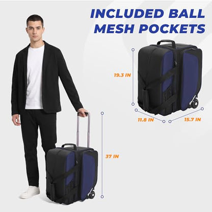 Bowling Roller Bag with Wheels, Rolling Bowling Ball Bag with Shoe Compartment, Retractable Handle, EVA Dividers - color: Blue, size: Single Bag