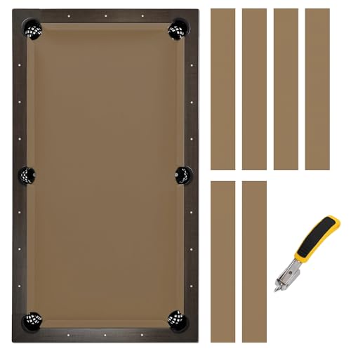 Pool Table Felt Cloth Billiard Cloth with 6 Pcs Cloth Strips and Staple Remover Pool Table Felt Replacement Kit Parts - color: Tan, size: 7ft