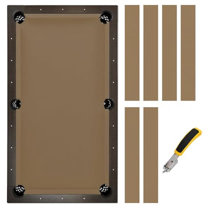 Pool Table Felt Cloth Billiard Cloth with 6 Pcs Cloth Strips and Staple Remover Pool Table Felt Replacement Kit Parts - color: Tan, size: 7ft