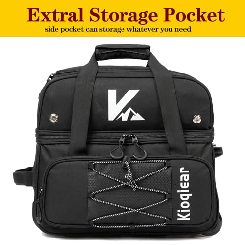 Double Roller 2 Ball Bowling Bag with Large Separate Shoe Compartment and Oversized Accessory Pocket, 36" Extendable Handle. - color: BLK