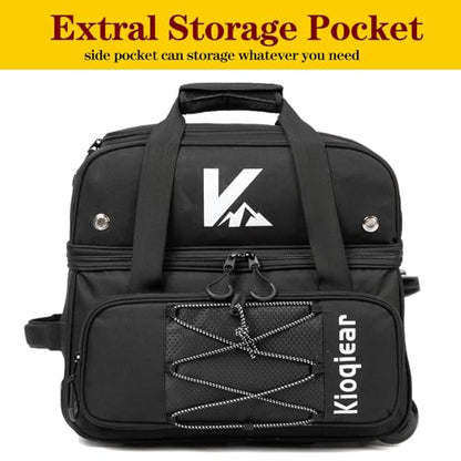 Double Roller 2 Ball Bowling Bag with Large Separate Shoe Compartment and Oversized Accessory Pocket, 36" Extendable Handle. - color: BLK