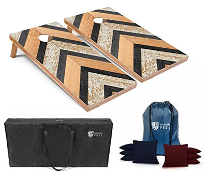 Tailgating Pros Lightweight Cornhole Boards - 4'x2' Modern Wooden Designs Cornhole Game w/Carrying Case & Set of 8 Corn Hole Bean Bags w/Tote - size: 4'x2' Boards, style: Weathered Chevron