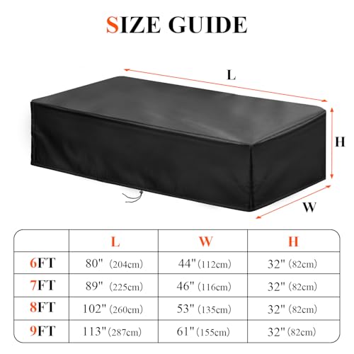 【2025 Upgraded Fabric】Saking 6/7/8/9 Ft Pool Table Cover Waterproof, Heavy Duty Billiard Table Cover Indoor & Outdoor, 89" L x 46" W x 32" H, (7 Feet, Black)