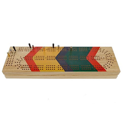 Pacific Shore Games Canoe Cribbage Board Game Set, Cheveron Nautical Print, Continuous 3 Track Travel Cribbage Boards Unique, Wooden Board Games for Adults, 9 Metal Cribbage Pegs, 12 Inches - style: Chevron