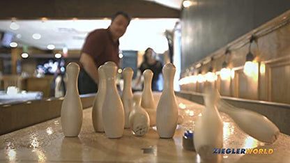 Zieglerworld Table Shuffleboard Bowling White Pins - Pinsetter - Rules Booklet - Score Chart - Carrier Bag & Wood Ball