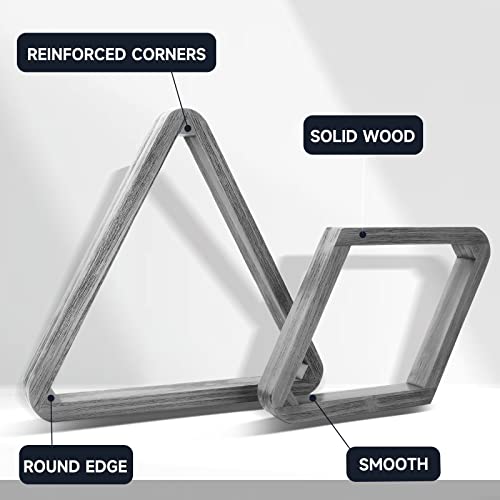GSE Games & Sports Expert Deluxe Heavy Duty Solid Wood Billiard 8-Ball Triangle / 9-Ball Diamond Pool Ball Racks for 2-1/4" Pool Balls, Billiards Accessories - color: Brushed Grey, style: Triangle & Diamond Racks