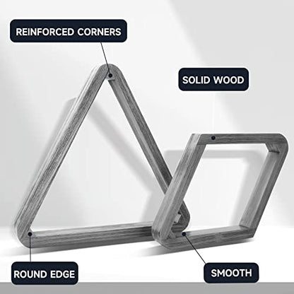 GSE Games & Sports Expert Deluxe Heavy Duty Solid Wood Billiard 8-Ball Triangle / 9-Ball Diamond Pool Ball Racks for 2-1/4" Pool Balls, Billiards Accessories - color: Brushed Grey, style: Triangle & Diamond Racks