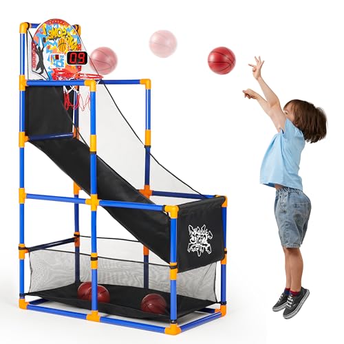 JOYIN Sports Toy LED Lightscore Arcade Basketball Game Set for Kids Ages 3+ – Includes Electronic Scoreboard, Cheer Sound Effects, 4 Balls & Hoop | Indoor/Outdoor for Kids | Easy to Assemble