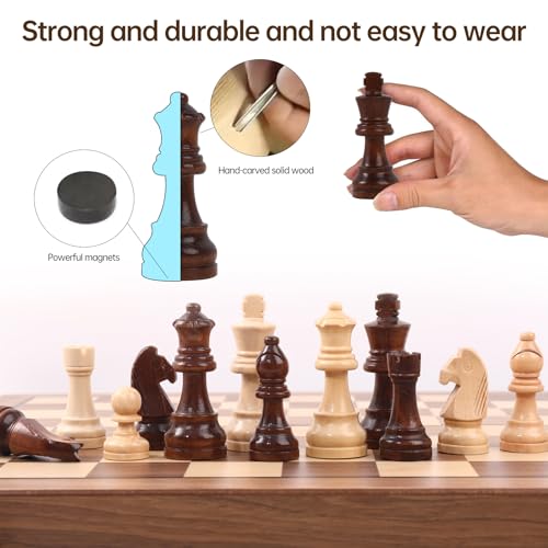 Ajedrez Magnetic Wooden Chess Set, 15" Walnut Folding Chess Board with Handcrafted Staunton Pieces 2 Extra Queens, Portable Travel Chess Board Game for Adults Kids, Gift Box & Storage Bag - color: Gray