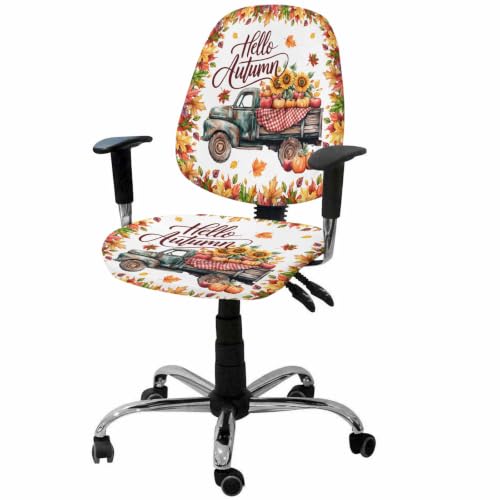 Savannan Office Chair Cover, Watercolor Fall Maple Leaf Truck Protective Stretch Elastic Universal Cover for Desk Task Chair,Computer Rotating Chair 1 Pcs Thanksgiving Pumpkin Sunflower