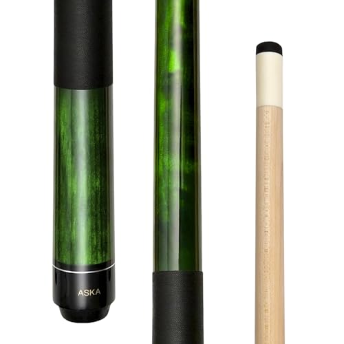 ASKA Short Kids Cue Stick, Canadian Hard Rock Maple, 13mm Hard Tip - color: 48-inches Green, Wrap (LEC48GRN)