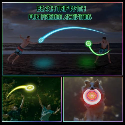 49LEDs Glow Flying Disc - Rechargeable Light Up Disc Toy with 3 Smart Modes, 175g Professional Design for Beach/Camping/Backyard Night Games