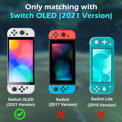 DLseego Love Leopard Carrying Case for Switch OLED 2021 Accessories Set, Portable Carrying Case with 1 Soft TPU Shell & 1PCS Plush Pendant & 12 Slots & 4PCS Cat Paw Thumb Grips Caps - Purple - color: Purple