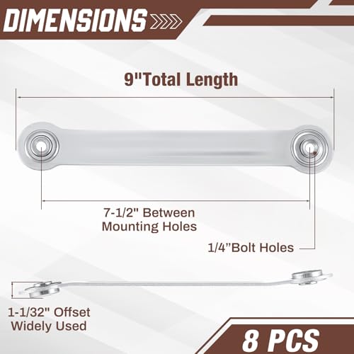 MorningRo 8 Pack Glider Bearing Arm Bracket Patio Glider Parts Replacement Hardware Rocker Parts, Bracket Hardware-9" Length, 7-1/2" Between Mounting Holes and Bolt Hole Diameter 1/4" (Silver) - color: Silver