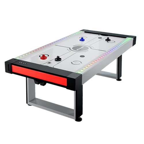 Atomic Vibe 84” Air Hockey Table – Full-Size Arcade Game with LED Lights, Sound Effects, 3 Modes, Electronic Scoring, 120V Blower Motor, Light-Up Puck & Pushers – Black and Grey