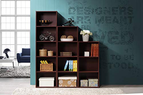 HODEDAH IMPORT 4-Shelf Bookcase Cabinet, Mahogany - color: Mahogany