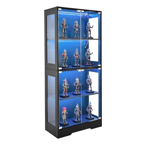 VEVOR Display Cabinet with Glass Doors, 65 in Tall Lighted Display Case with 3 Color Lights, 4-Tier Curio Collectibles Storage Cabinet, Bookshelf Bookcase for Pantry Bedroom Living Room Office - size: 65in