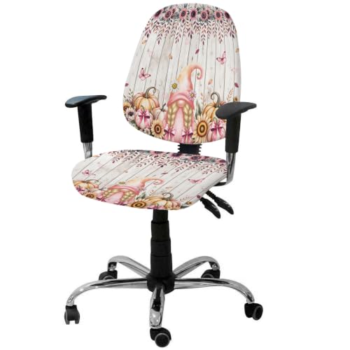 Savannan Office Chair Cover, Cute Pink Gnome Pumpkin Floral Protective Stretch Elastic Universal Cover for Desk Task Chair,Computer Rotating Chair 1 Pcs Retro Wood Board