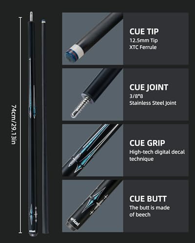 CRICAL Carbon Fiber Pool Cue Stick 58" Billiard Cue Sticks Professional Low Deflection Pool Sticks with 3/8 * 8 Pin Joint and 12.5mm Tip - color: 014-CL03 set