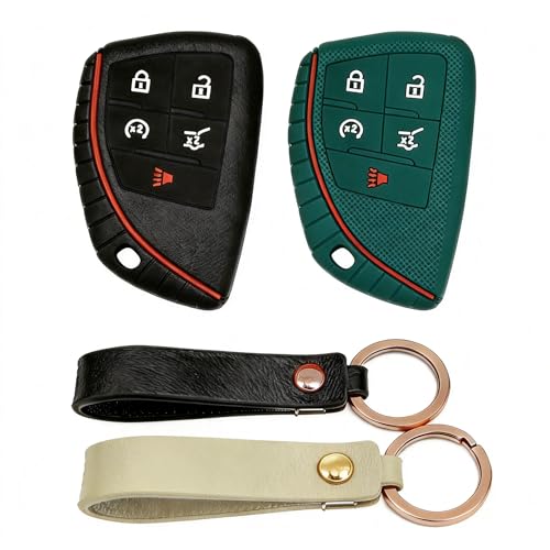 Silicone Key Fob Cover 2 Pack, Key Protector - 360° Key Protection Case for Chevrolet 2020-2026 Trailblazer/Equinox/Malibu, Anti-Scratch Silicone Key Cover (Black/Green) - color: Black/Green