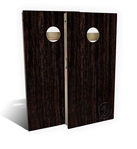Slick Woody's Professional-Grade Cornhole Boards - 4'x2' Solid Wood Regulation Woodgrain Bean Bag Toss Game with 8 Resin Filled Bags - color: Black Ebony