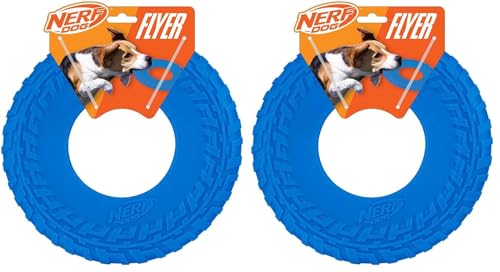 Nerf Dog Tire Flyer Outdoor Dog Toy, 10 Inch Flying Disc Dog Fetch Toy, Rubber Dog Toy for Medium Dogs and Large Dogs, Blue (Pack of 2) - color: Blue, size: 10 Inch (Pack of 2)