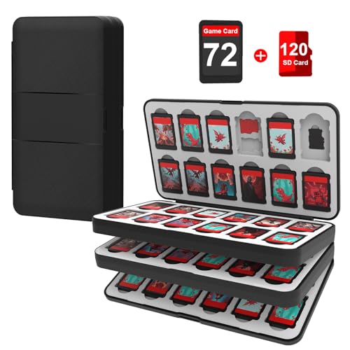 QuoLumPIA 72 Nintendo Switch 2 Game Case - for Switch/OLED/Lite Game Cartridges storage with 72 Game Card & 120 Micro SD Card Slots, Black, Hard Shell, Silicone Lining, Magnetic game card holder - size: 72