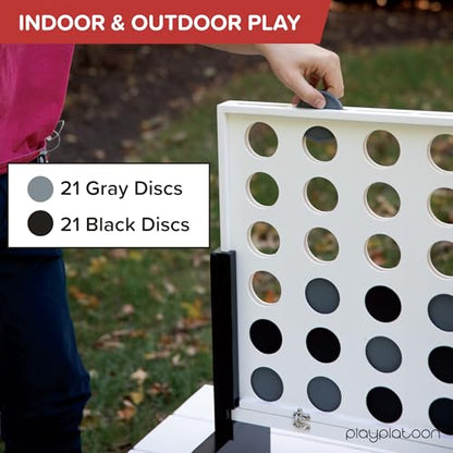 Play Platoon Giant 4 in a Row Outdoor Game & Magnetic Tic Tac Toe - Wooden Yard Game with Case & Rustic Metal/Wood Board for Family Fun & Room Decor