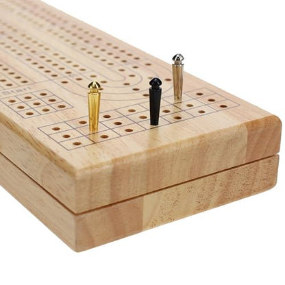 Pacific Shore Games Wooden Cribbage Board Game Set, Continuous 3 Track for 2-3 Players with Card Storage - color: Natural