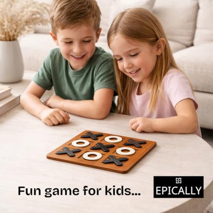 Wooden Tic Tac Toe Game for Kids (8"X8") | Wood XOXO Table Games -Birthday Return Gift, Xo X o Puzzle Board Game for Adults- Useful, Small Mini, Office| X and O Indoor Café Game Zone