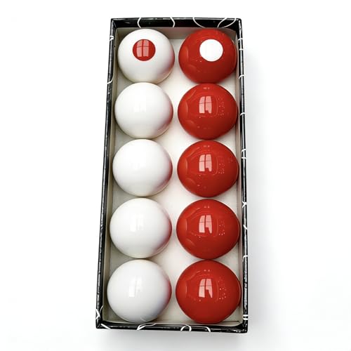 HMQQ 2-1/8" Regulation Bumper Pool Balls Set, Durable Polyester Resin Billiard Ball Set of 10 for Bumper Pool Table – Red/White Balls with Spotted Markers, Precision Balanced Replacement Ball