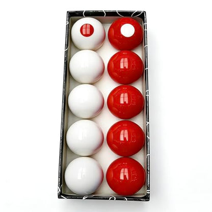 HMQQ 2-1/8" Regulation Bumper Pool Balls Set, Durable Polyester Resin Billiard Ball Set of 10 for Bumper Pool Table – Red/White Balls with Spotted Markers, Precision Balanced Replacement Ball