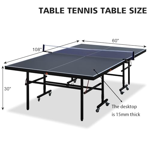 9FT Professional MDF Indoor Ping Pong Table with Quick Clamp Table Tennis Net and Post Set - 10 Minute Easy Assembly - Tournament Quality - Foldable with Single Player Playback Mode - color: Black, size: Medium