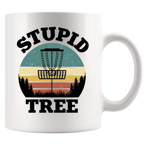 Panvola Stupid Tree Disc Golf Gifts Funny Disc Golf Player Gifts For Dad Mom Grandpa Grandma From Son Daughter Husband Wife Novelty Drinkware Ceramic Mug (White, 11 oz)